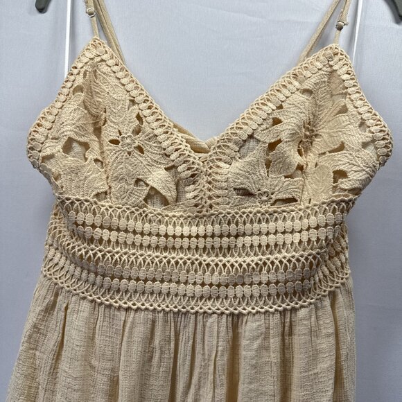 Y2K Babydoll Tiered Bohemian Lined Dress Size Large Strappy Adj Ruffled Short - Picture 2 of 9